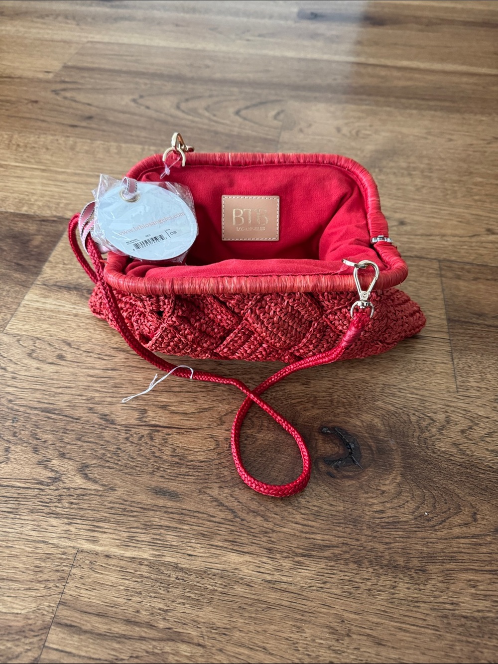 BTS Collection Red Woven Crossbody Bag with Detachable Strap
